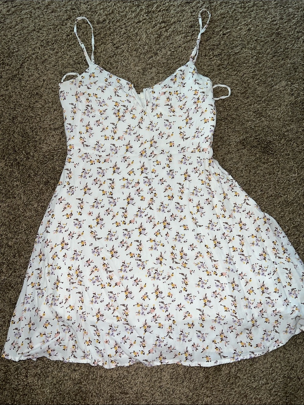 Garage White Dress with Yellow, Pink & Purple Floral Print